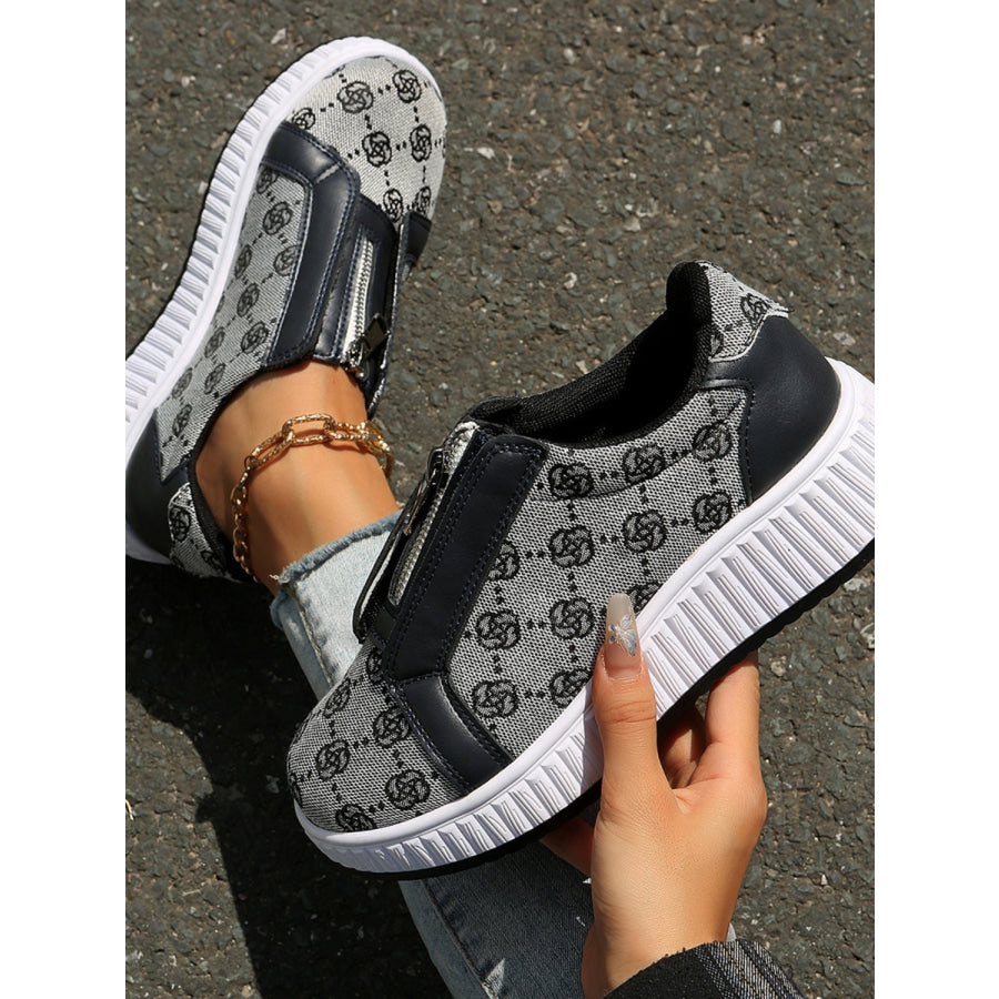Floral Round Toe Sneakers with Zip Apparel and Accessories