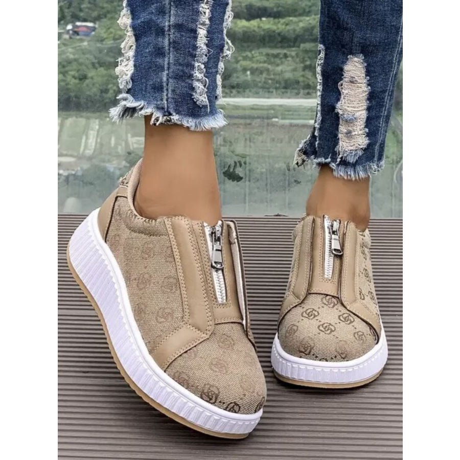 Floral Round Toe Sneakers with Zip Apparel and Accessories