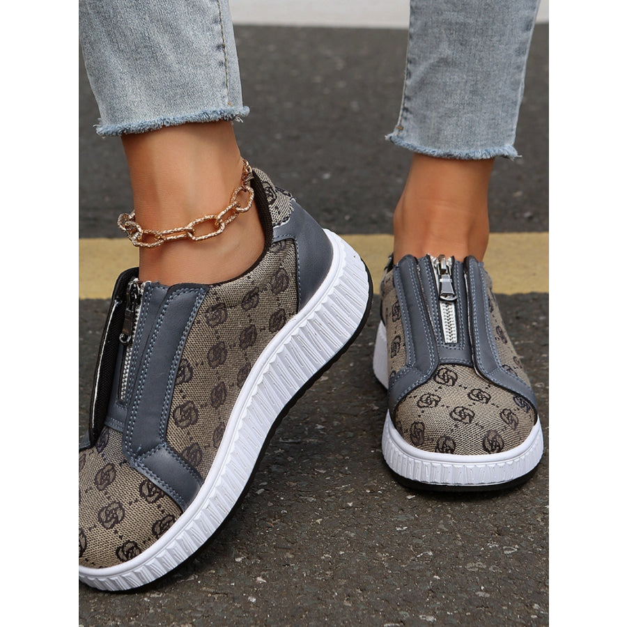 Floral Round Toe Sneakers with Zip Apparel and Accessories