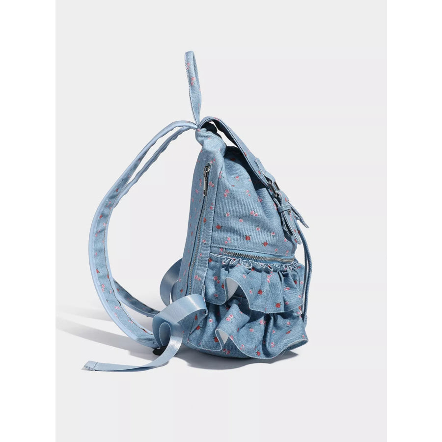 Floral Ruffle Backpack Bag Blue / One Size Apparel and Accessories