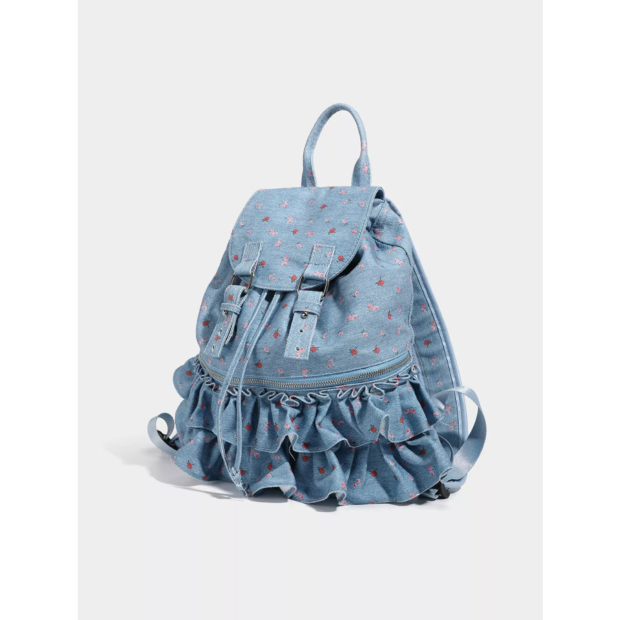 Floral Ruffle Backpack Bag Blue / One Size Apparel and Accessories