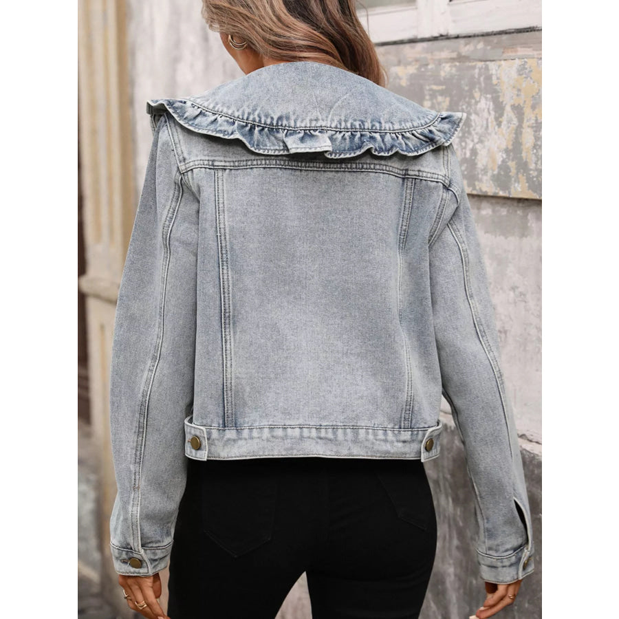 Floral Ruffle Collar Denim Jacket Apparel and Accessories