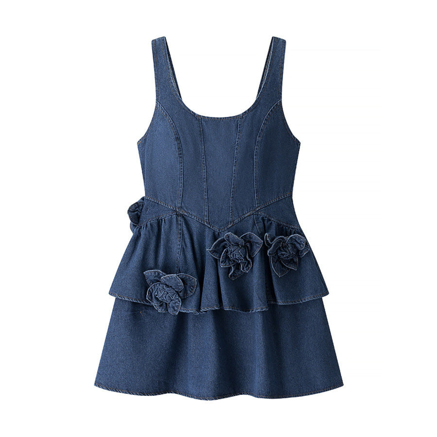 Floral Ruffle Layered Denim Dress Apparel and Accessories