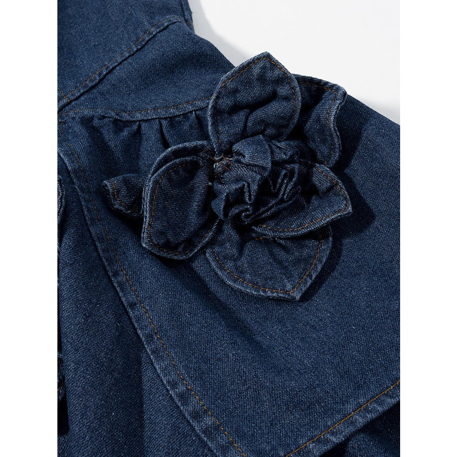 Floral Ruffle Layered Denim Dress Apparel and Accessories