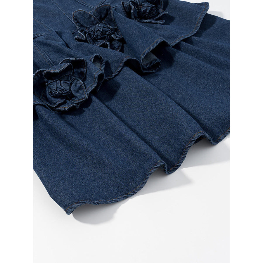 Floral Ruffle Layered Denim Dress Apparel and Accessories