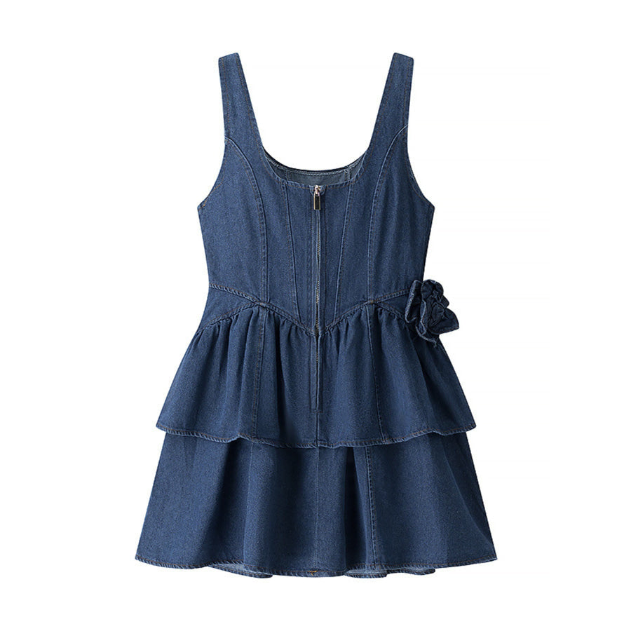 Floral Ruffle Layered Denim Dress Apparel and Accessories