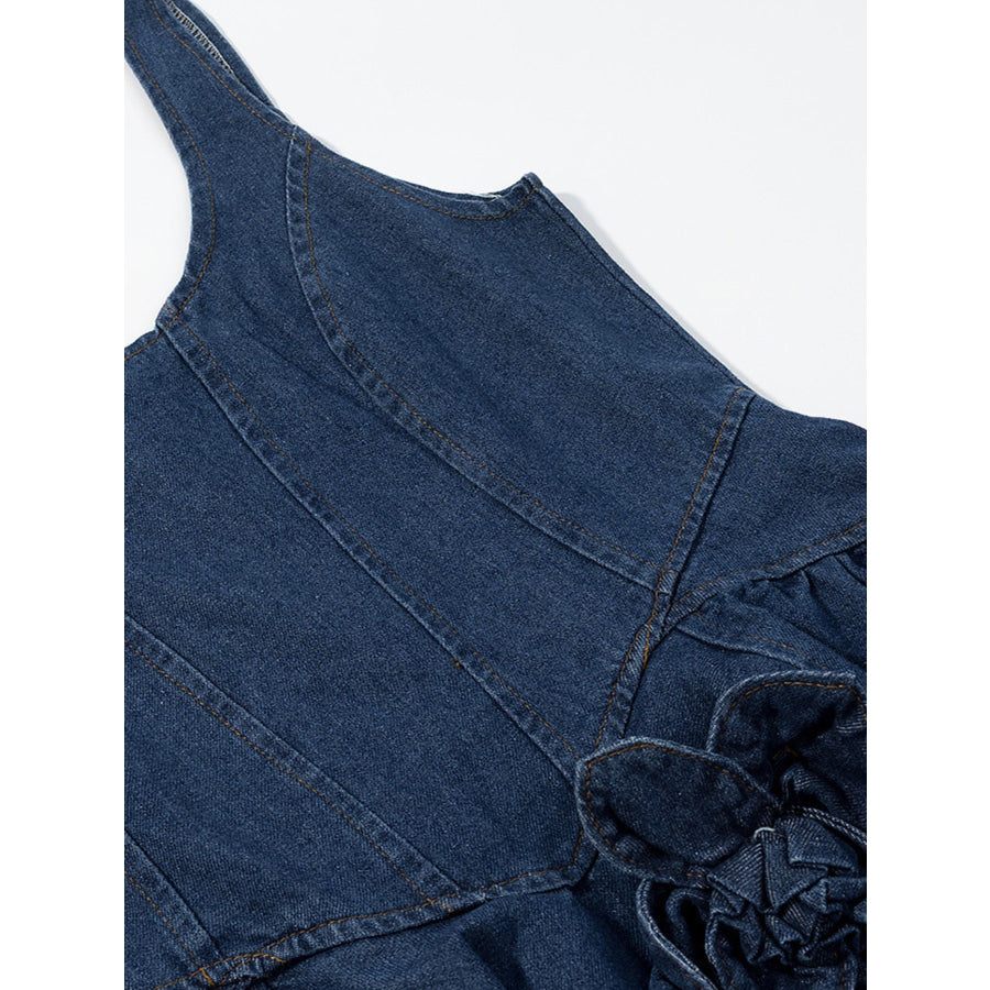 Floral Ruffle Layered Denim Dress Apparel and Accessories