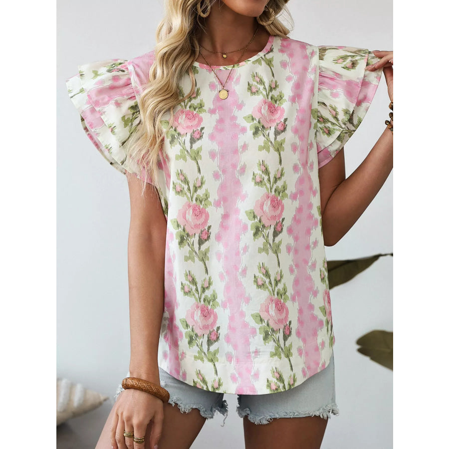 Floral Ruffle Sleeve Blouse Apparel and Accessories