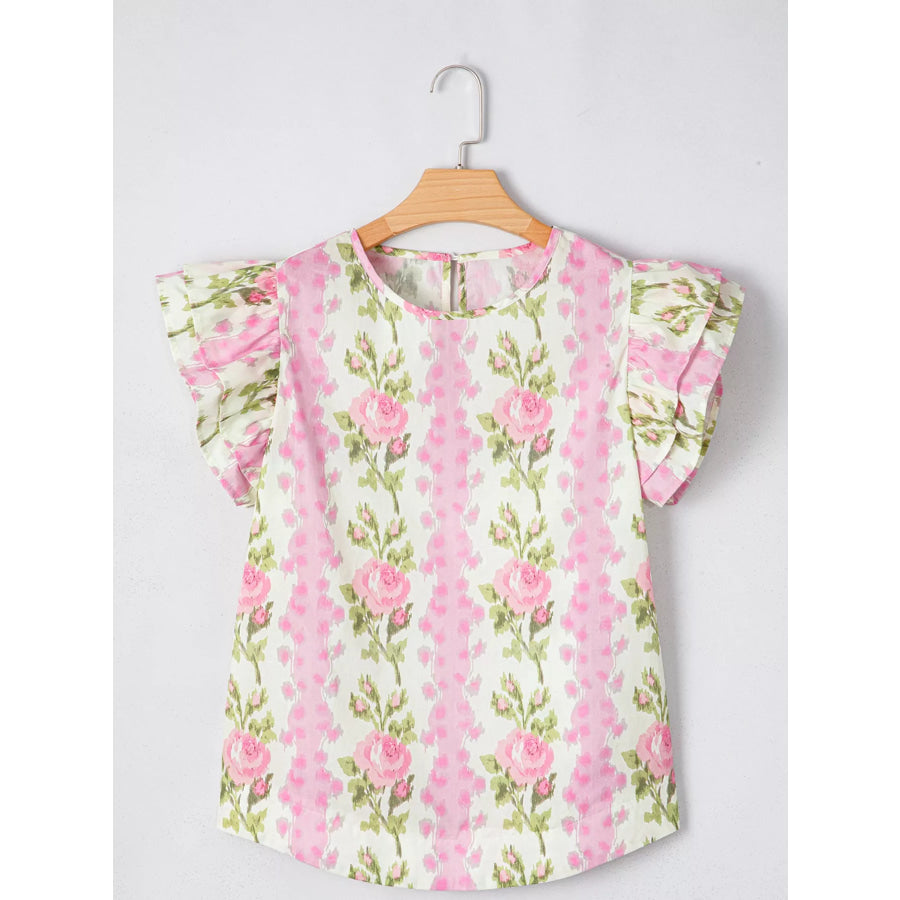 Floral Ruffle Sleeve Blouse Apparel and Accessories