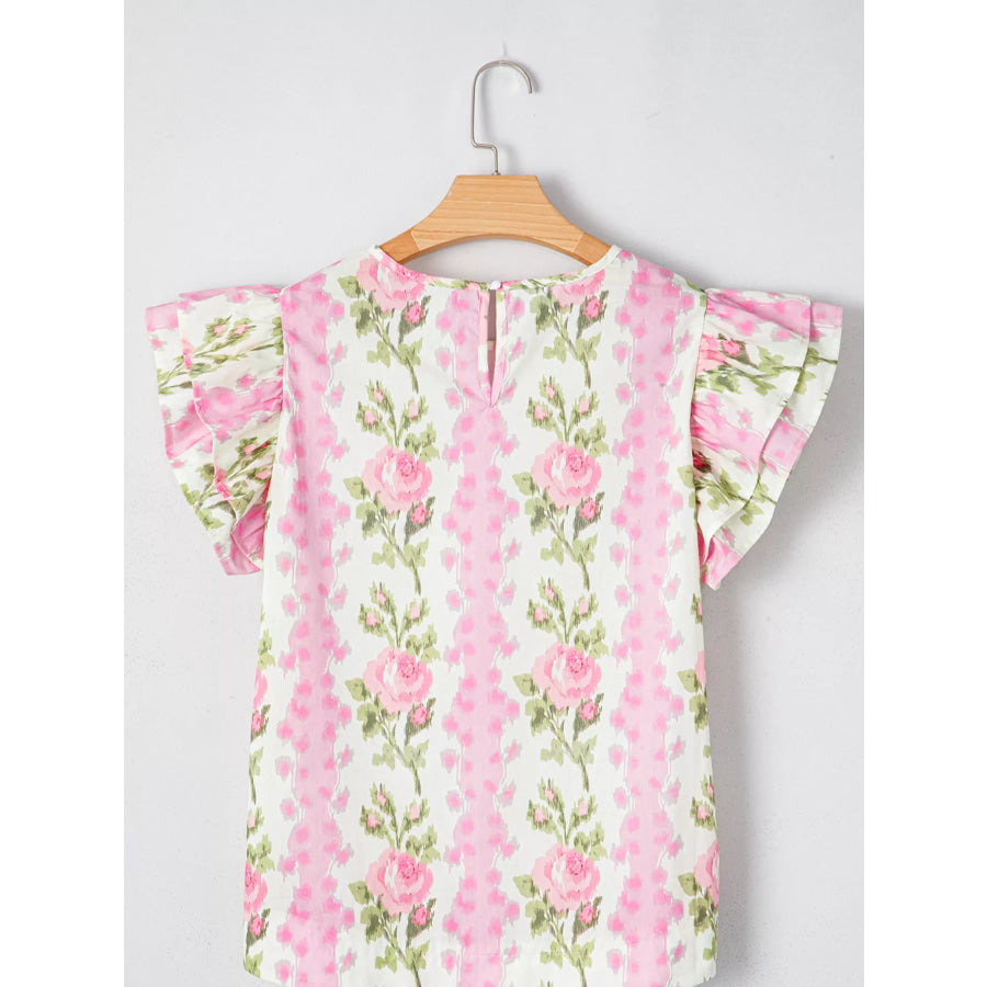 Floral Ruffle Sleeve Blouse Apparel and Accessories