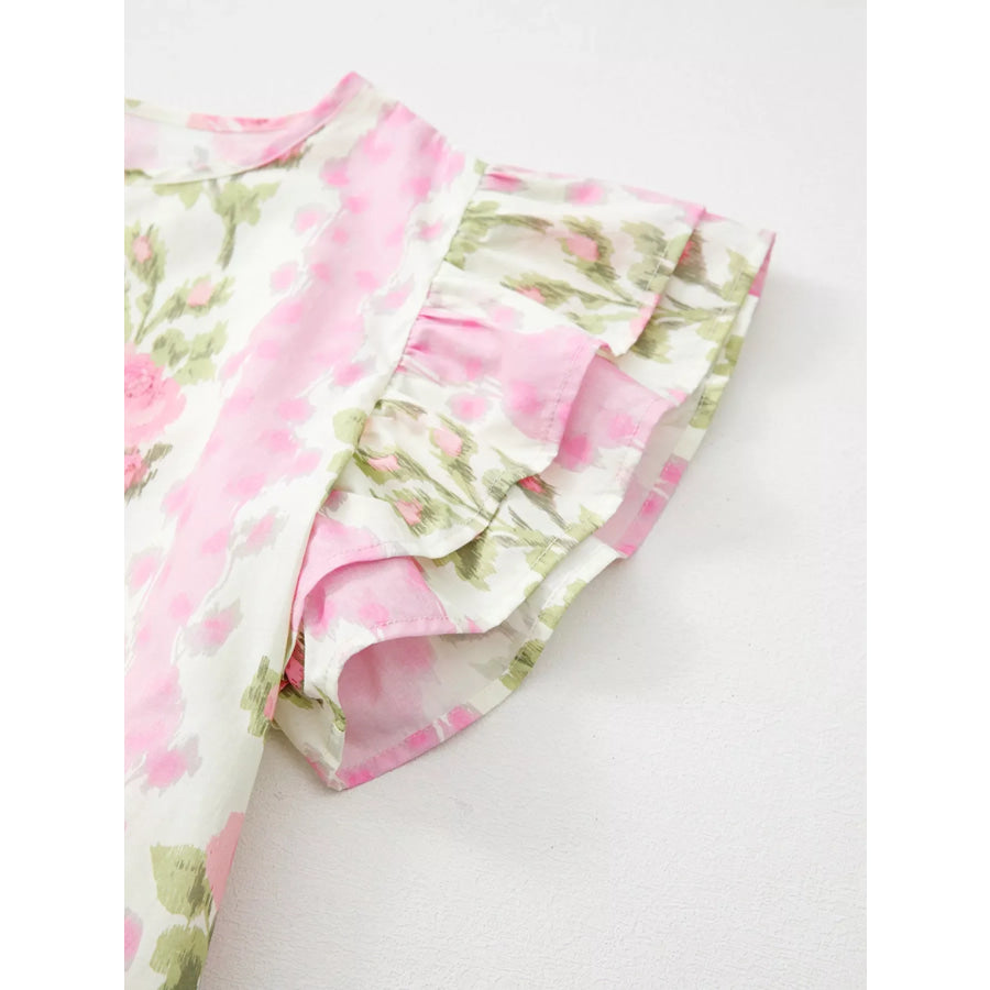 Floral Ruffle Sleeve Blouse Apparel and Accessories