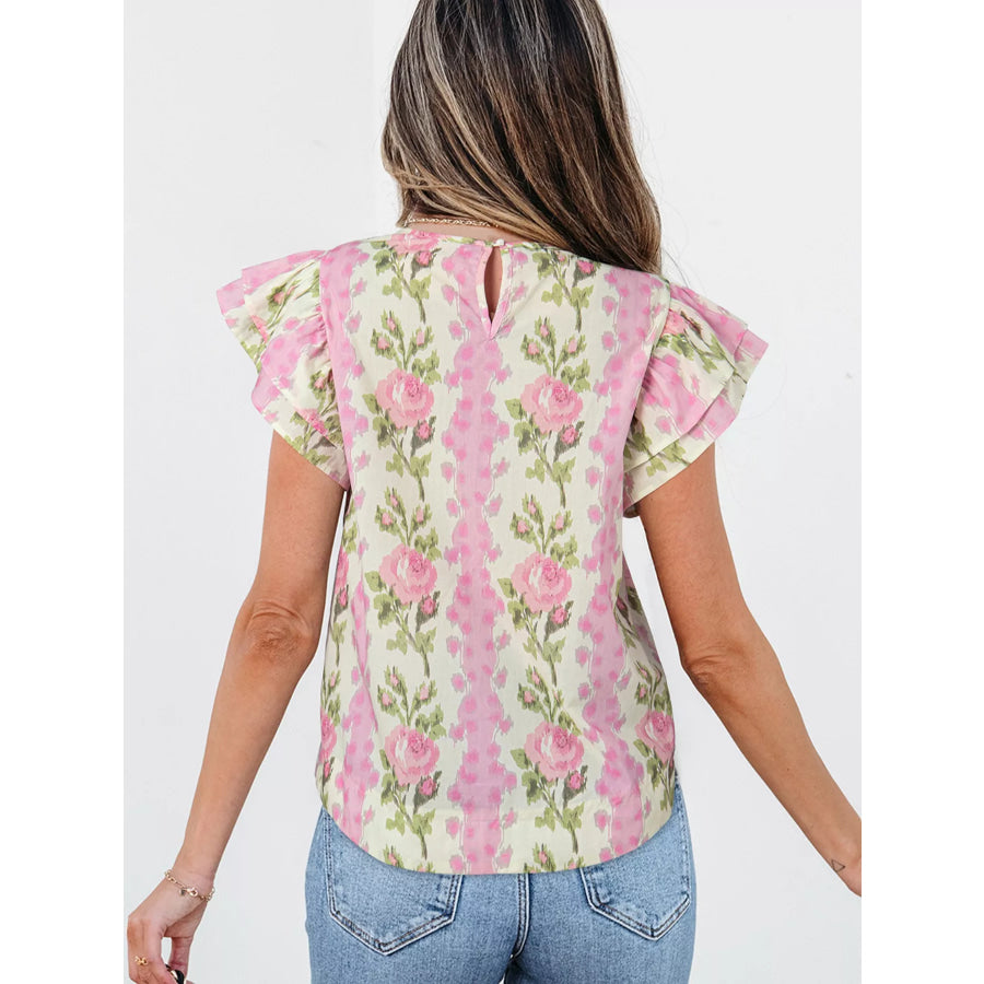 Floral Ruffle Sleeve Blouse Apparel and Accessories
