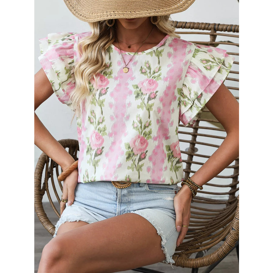 Floral Ruffle Sleeve Blouse Apparel and Accessories