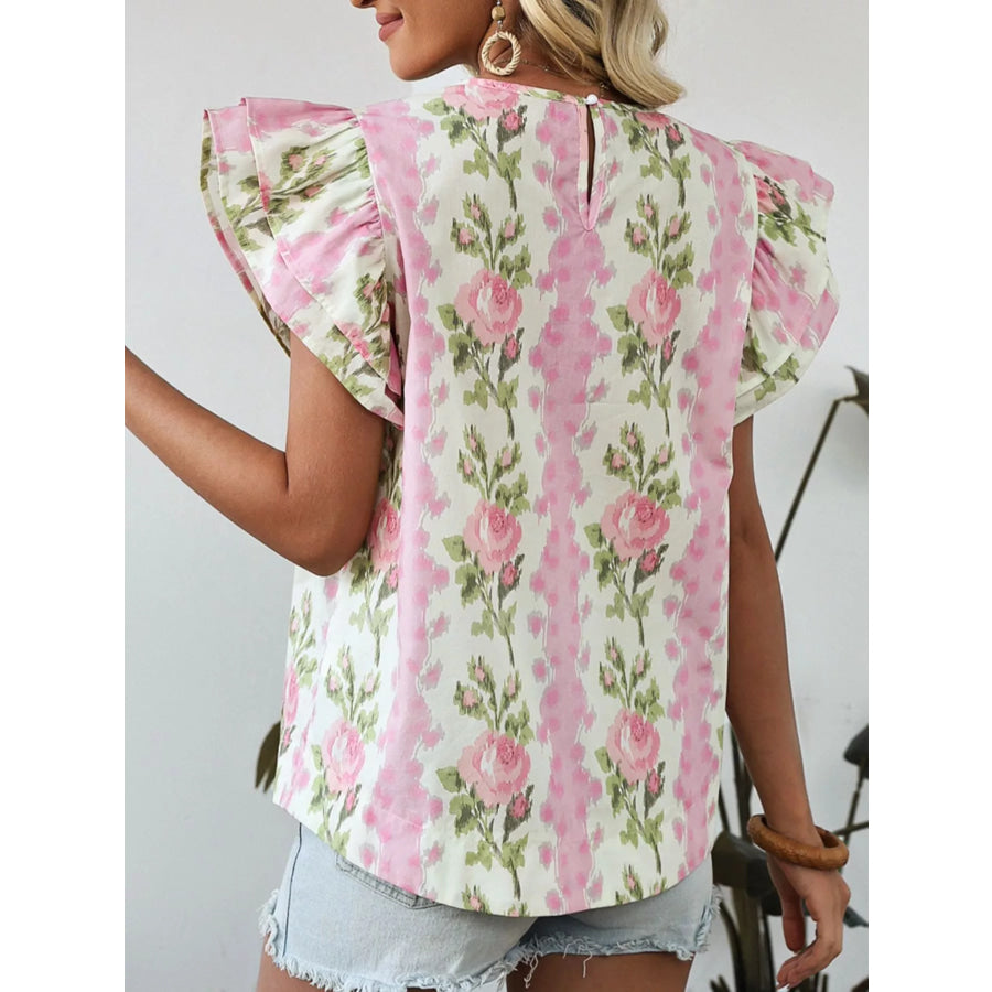 Floral Ruffle Sleeve Blouse Apparel and Accessories