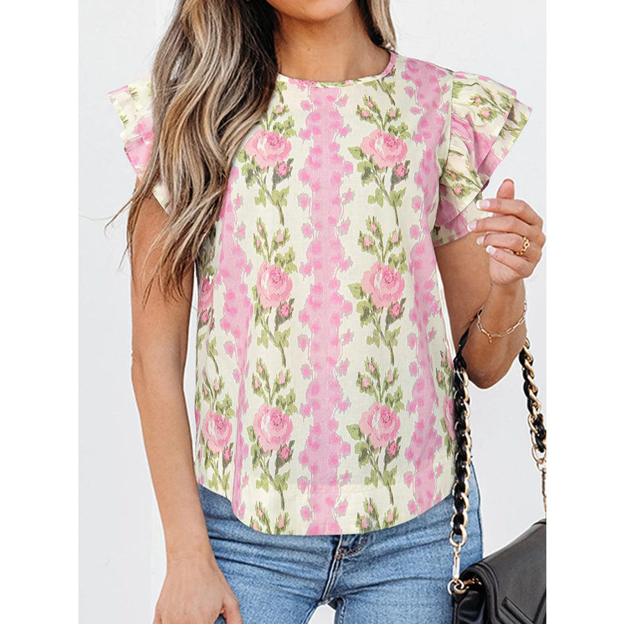 Floral Ruffle Sleeve Blouse Apparel and Accessories