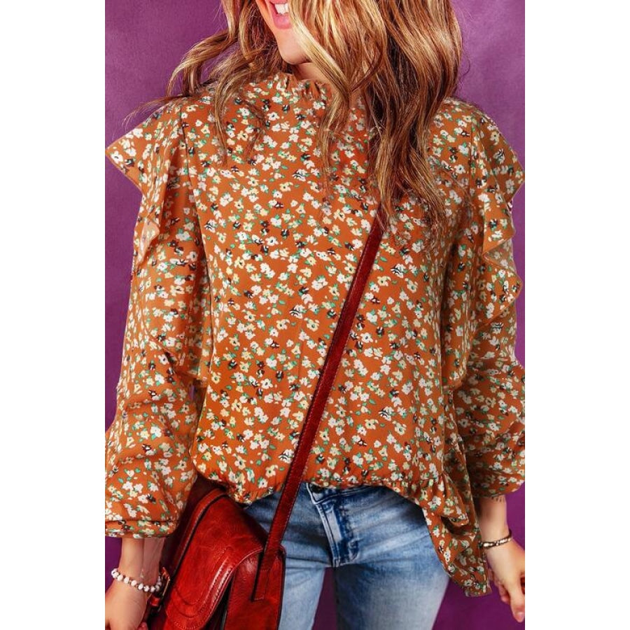 Floral Ruffled Long Sleeve Blouse Terracotta / S