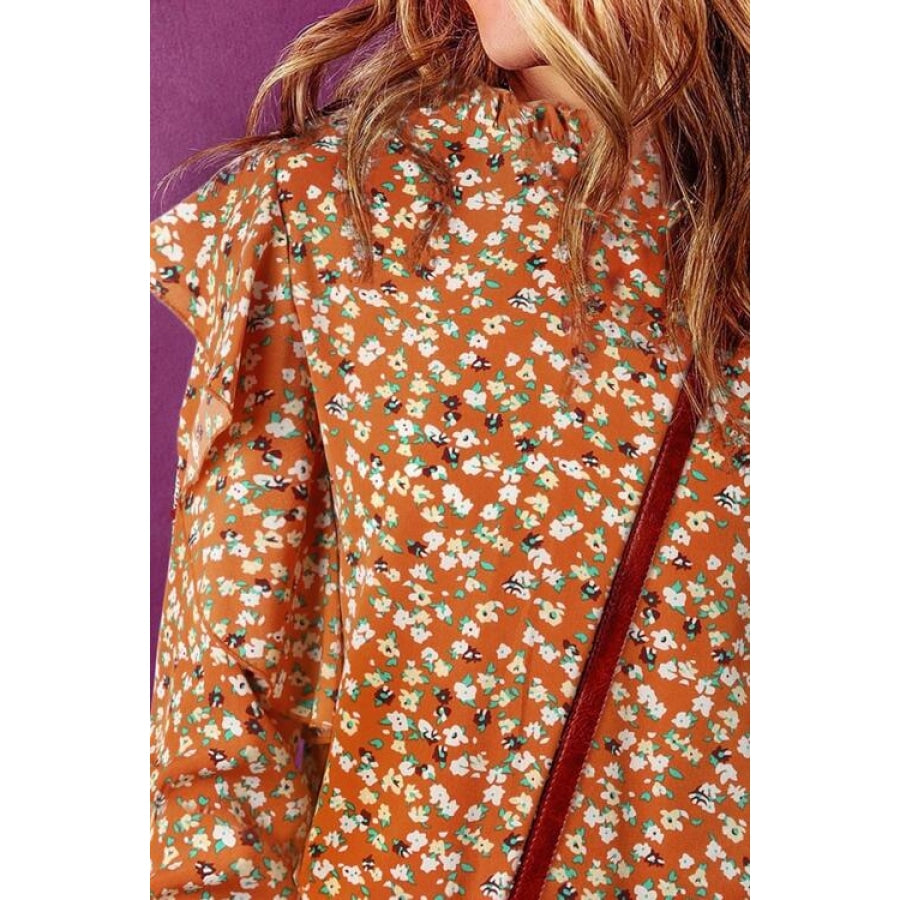 Floral Ruffled Long Sleeve Blouse Terracotta / S