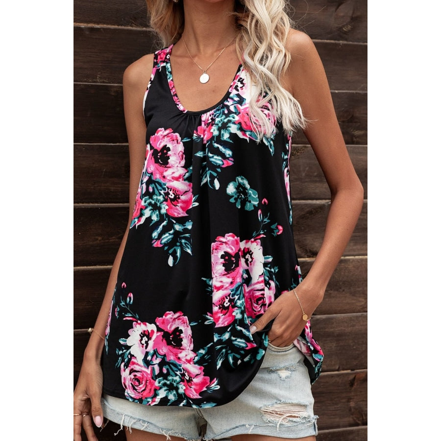 Floral Scoop Neck Tank Top Floral / 2XL