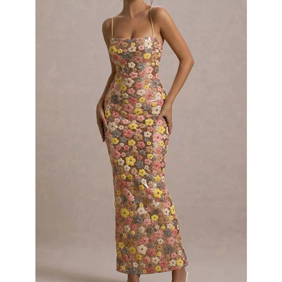 Floral Sequin Embellished Bodycon Maxi Dress Apparel and Accessories