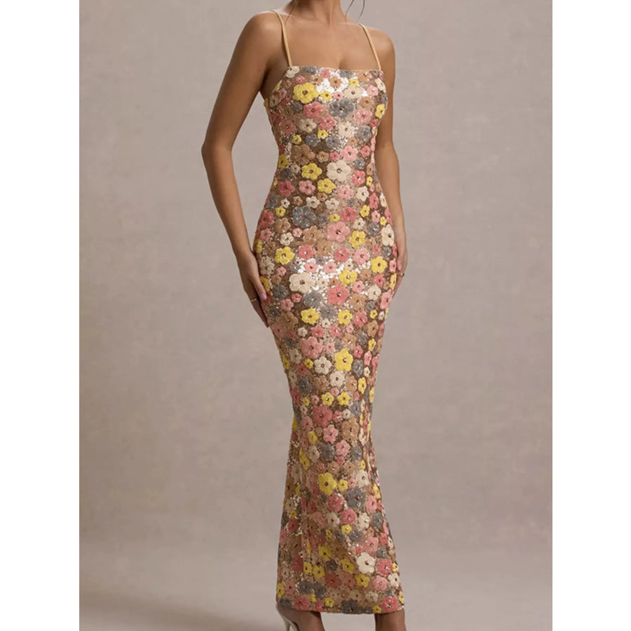 Floral Sequin Embellished Bodycon Maxi Dress Apparel and Accessories
