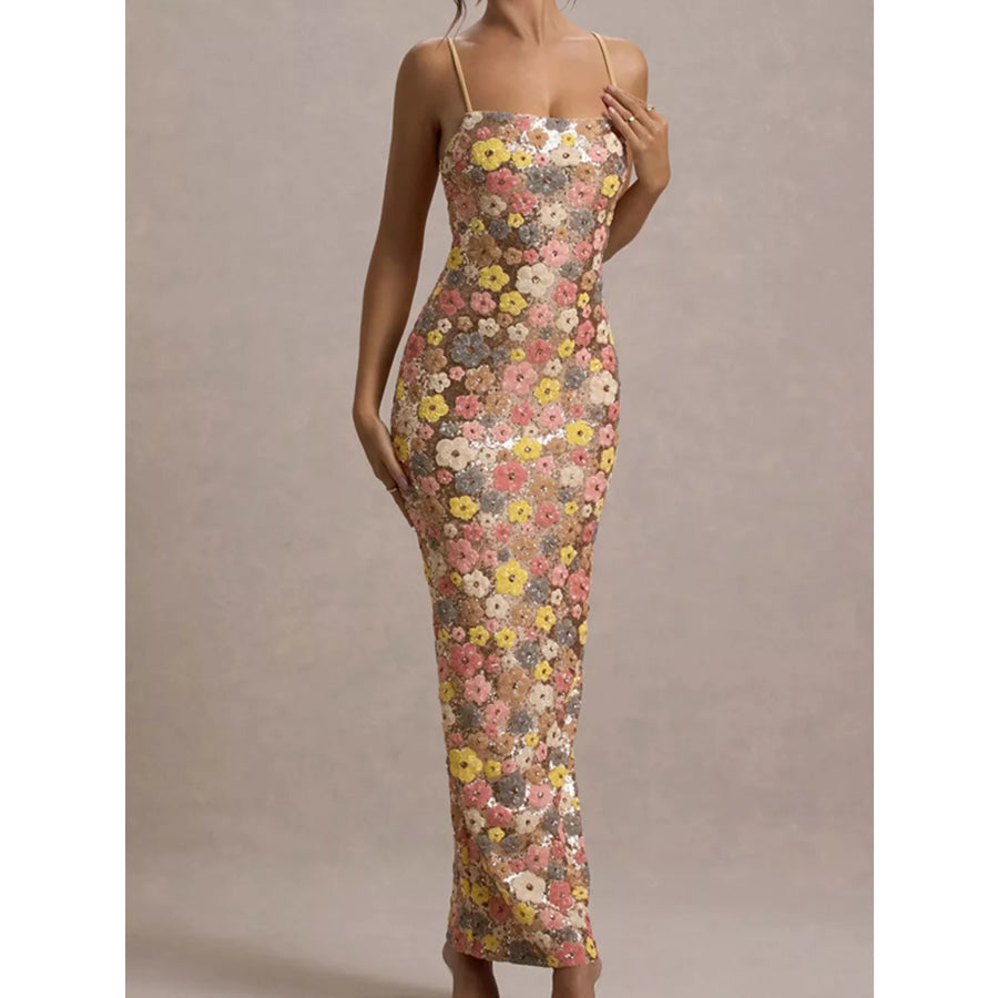 Floral Sequin Embellished Bodycon Maxi Dress Apparel and Accessories