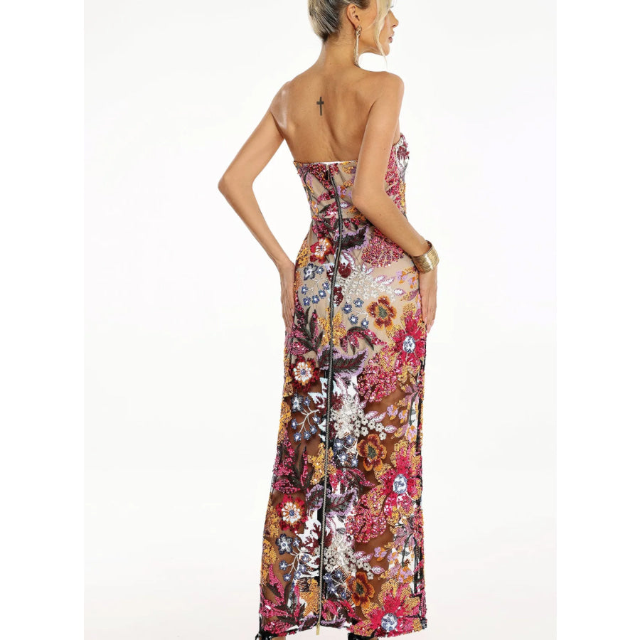 Floral Sequin Strapless Dress Women’s Fashion - Weddings & Events - Celebrity-Inspired Dresses
