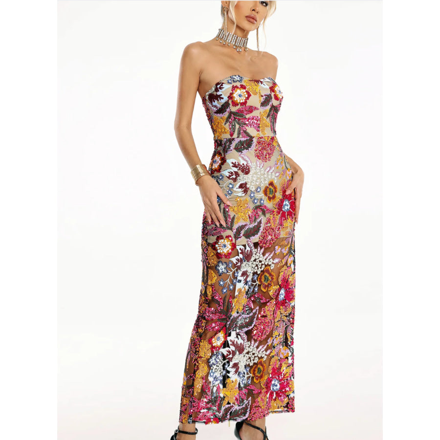 Floral Sequin Strapless Dress XS Women’s Fashion - Weddings & Events - Celebrity-Inspired Dresses
