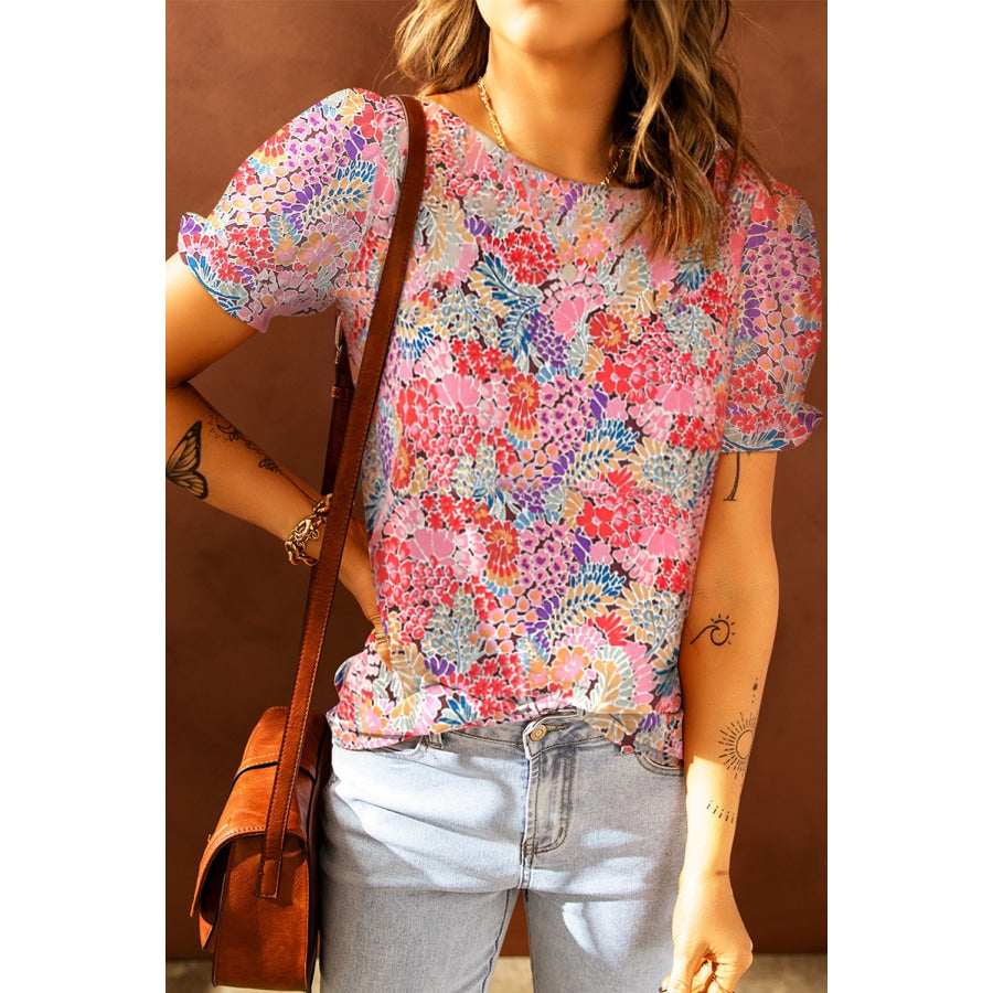 Floral Short Flounce Sleeve Blouse Floral / S