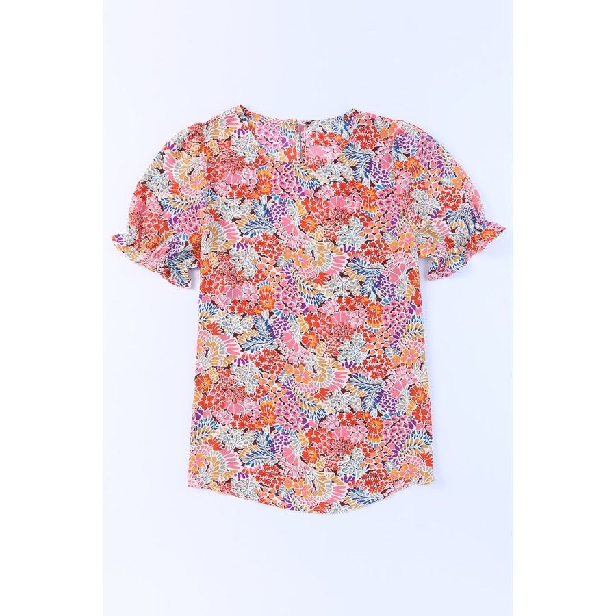 Floral Short Flounce Sleeve Blouse