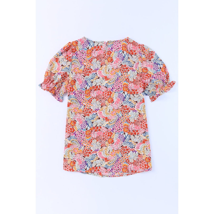 Floral Short Flounce Sleeve Blouse