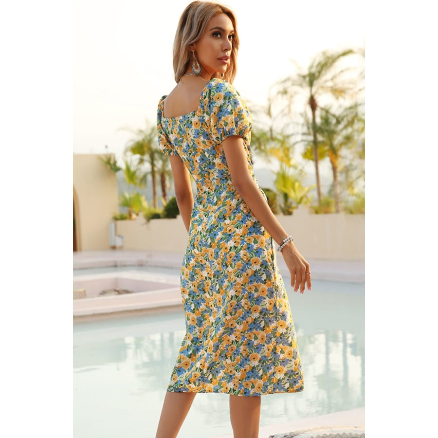 Floral Short Sleeve Split Hem Dress