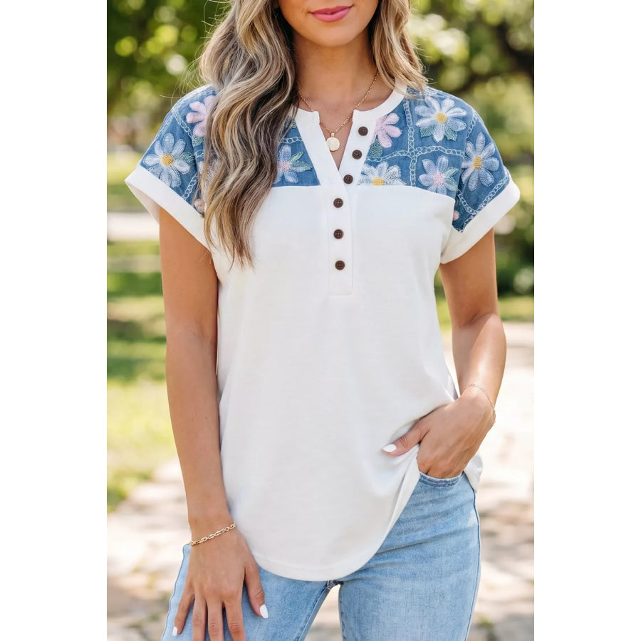 Floral Short Sleeve T-Shirt White / S Apparel and Accessories
