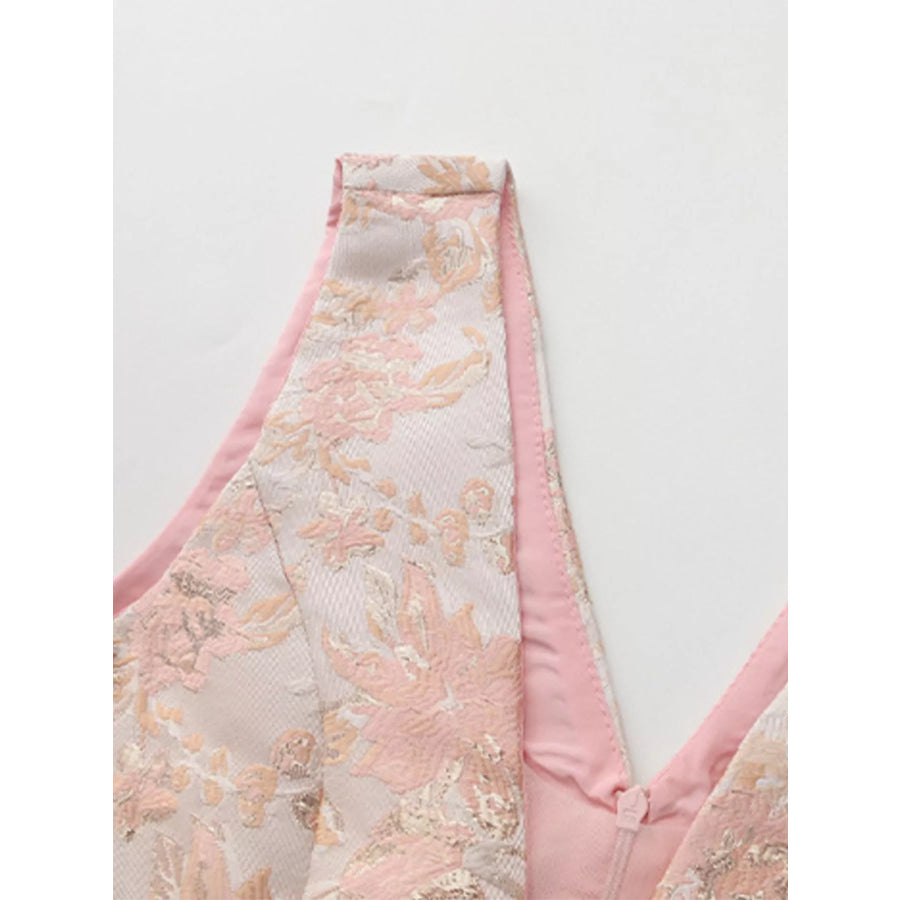 Floral Sleeveless Belted Midi Dress Apparel and Accessories
