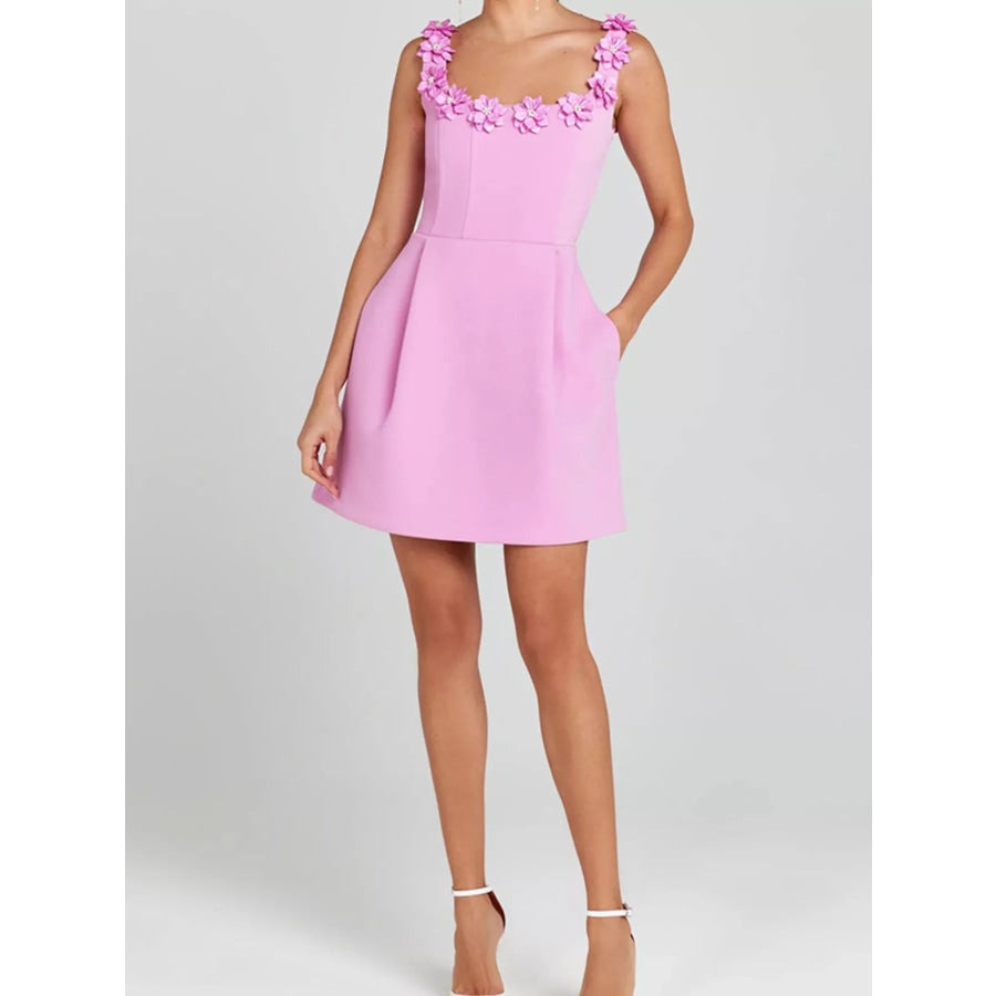 Floral Sleeveless Mini Dress with Pockets Apparel and Accessories