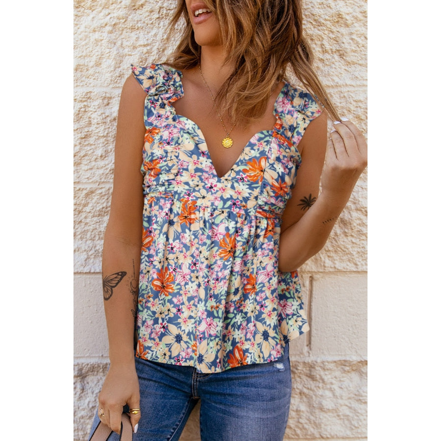 Floral Smocked Cap Sleeve Top