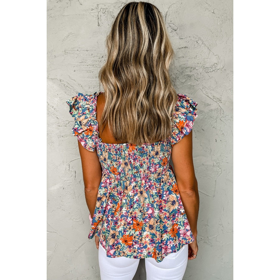 Floral Smocked Cap Sleeve Top