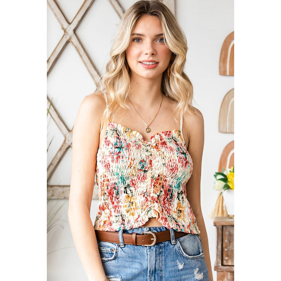 Floral Smocked Frill Trim Cami