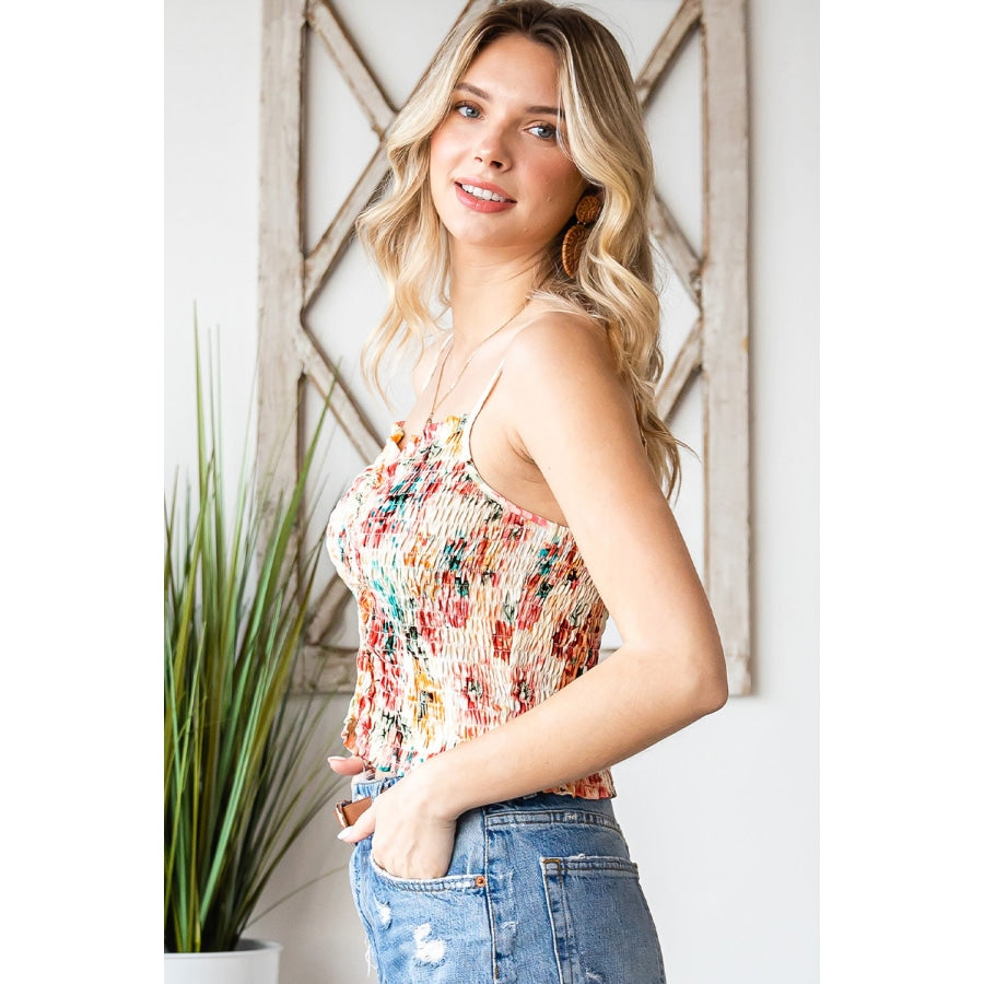 Floral Smocked Frill Trim Cami