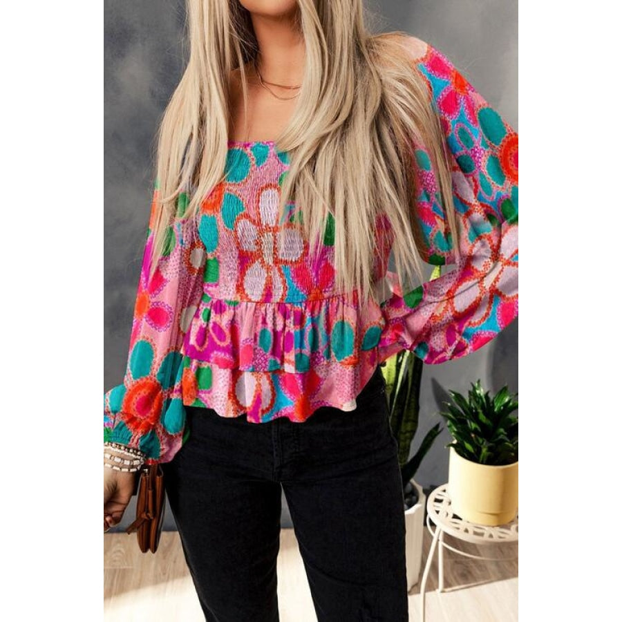 Floral Smocked Ruffled Balloon Sleeve Blouse Clothing