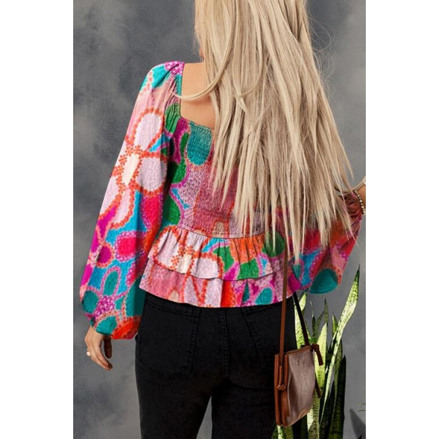 Floral Smocked Ruffled Balloon Sleeve Blouse Clothing