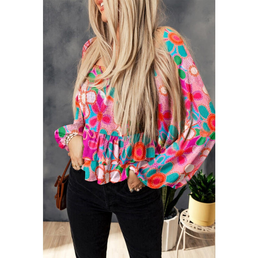 Floral Smocked Ruffled Balloon Sleeve Blouse Clothing