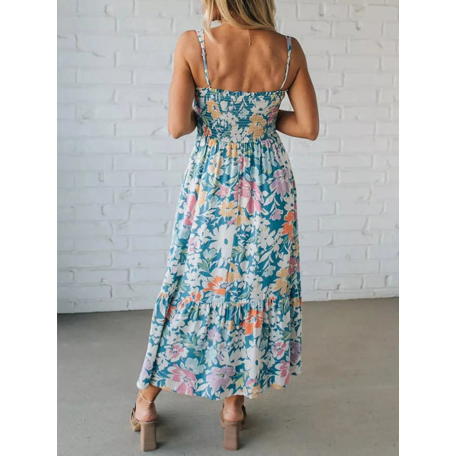 Floral Smocked Square Neck Midi Dress Apparel and Accessories