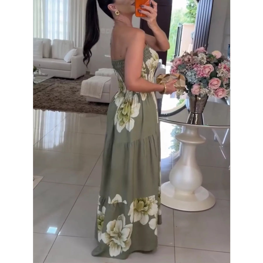 Floral Smocked Strapless Maxi Dress Apparel and Accessories