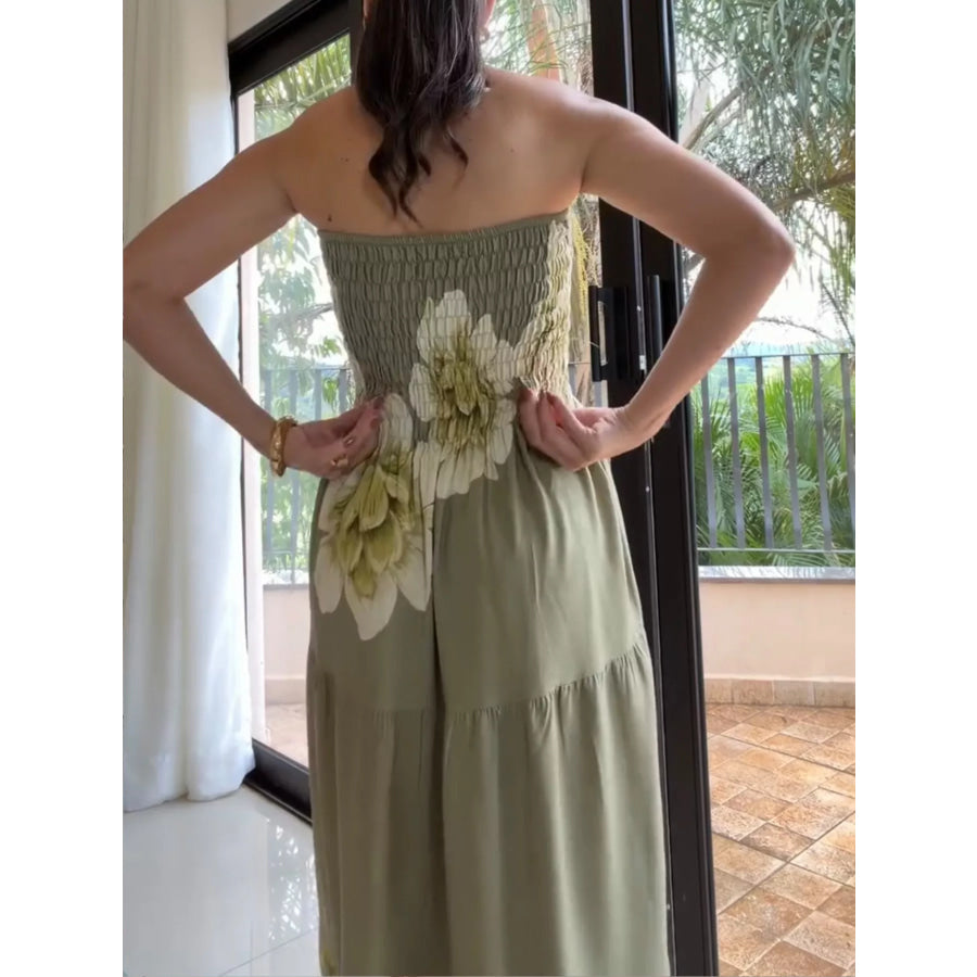 Floral Smocked Strapless Maxi Dress Apparel and Accessories