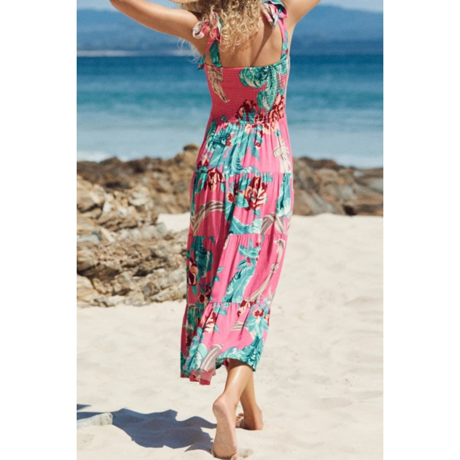 Floral Smocked Tie-Shoulder Tiered Dress