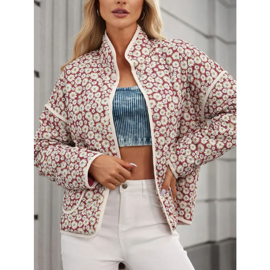 Floral Snap Down Long Sleeve Outerwear Apparel and Accessories