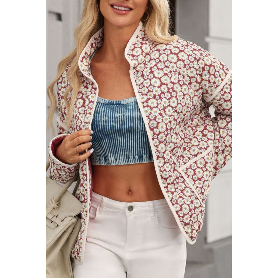 Floral Snap Down Long Sleeve Outerwear Apparel and Accessories