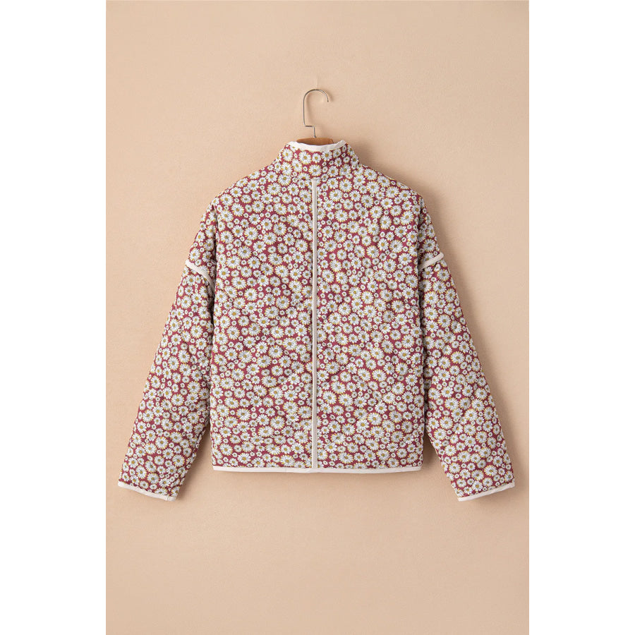 Floral Snap Down Mock Neck Coat Apparel and Accessories