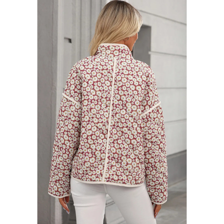 Floral Snap Down Mock Neck Coat Apparel and Accessories