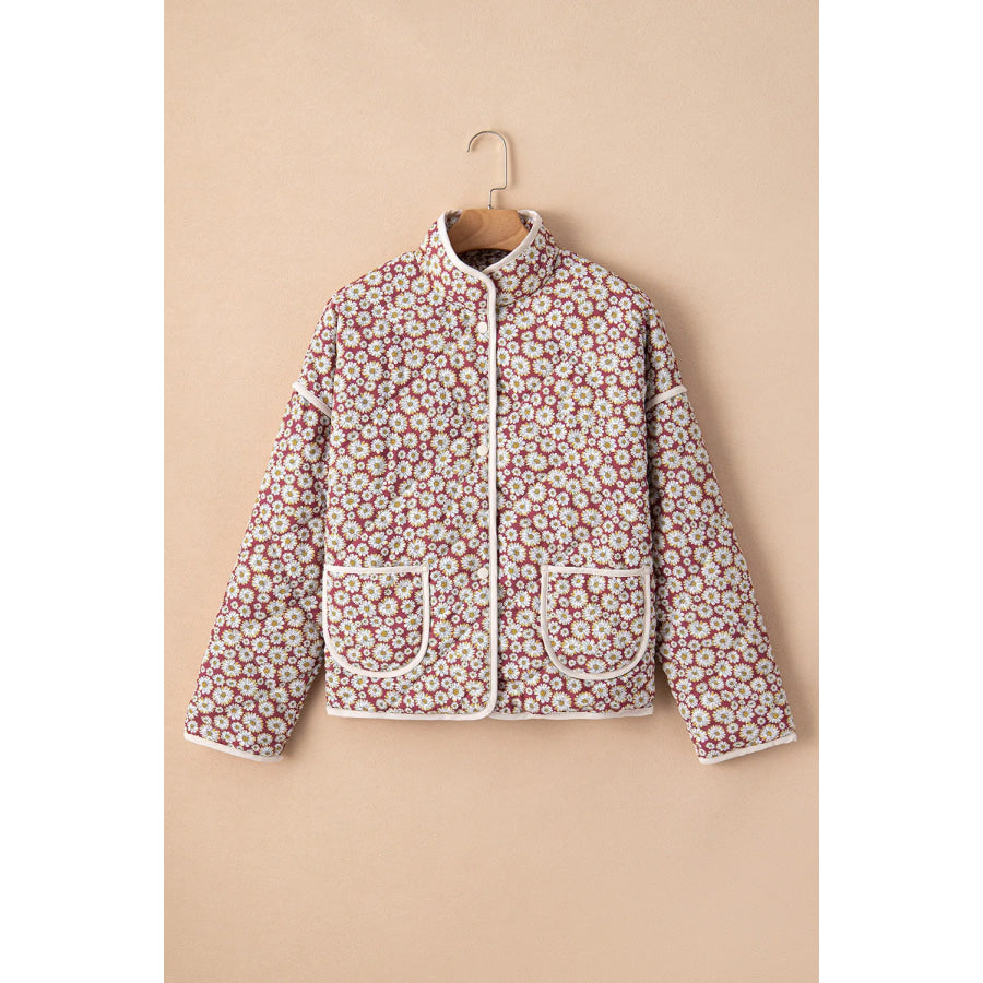 Floral Snap Down Mock Neck Coat Apparel and Accessories